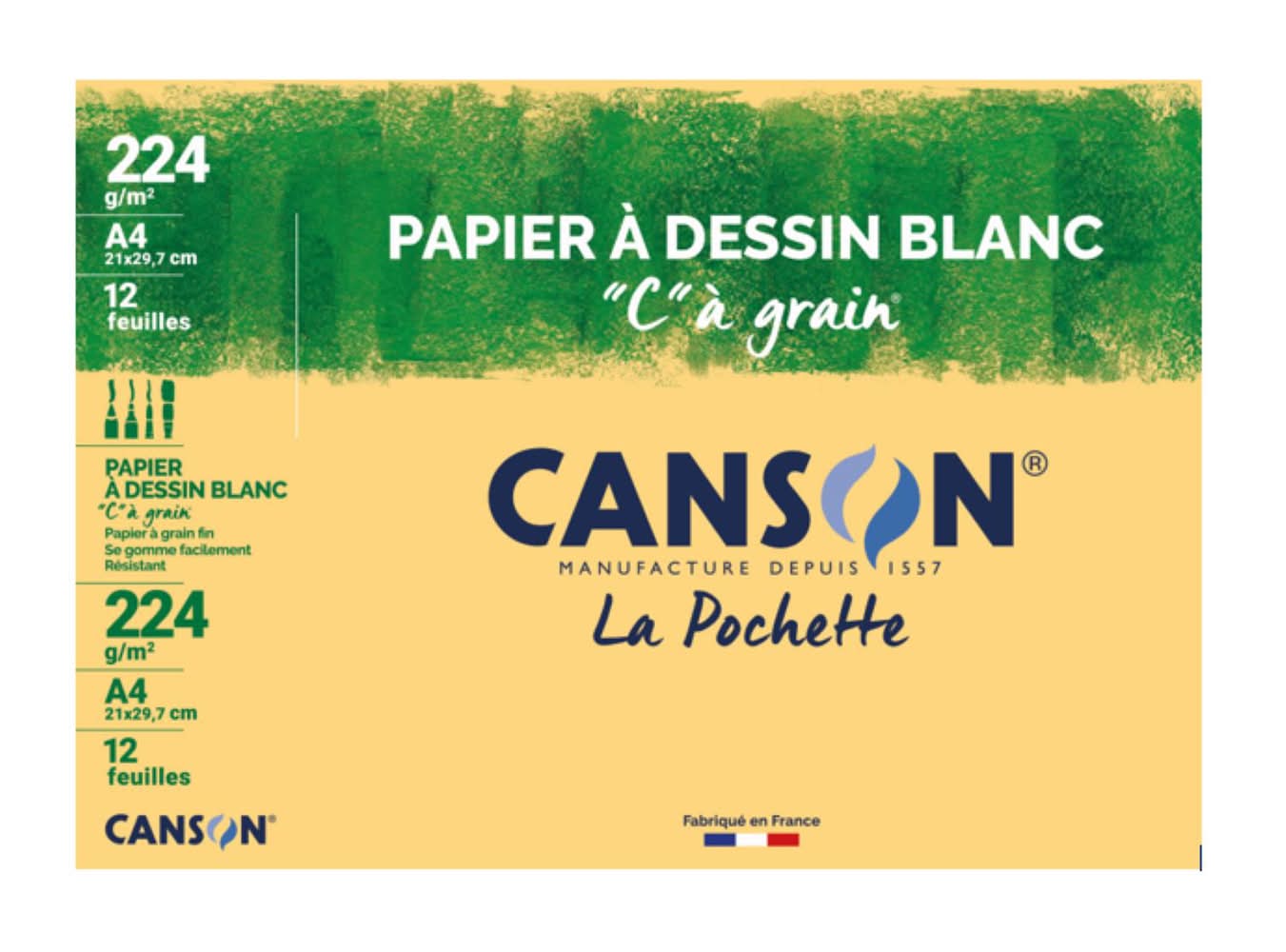 Canson - Papier à dessin 'c' à grain a4, 21x29.7 cm, blanc (12)