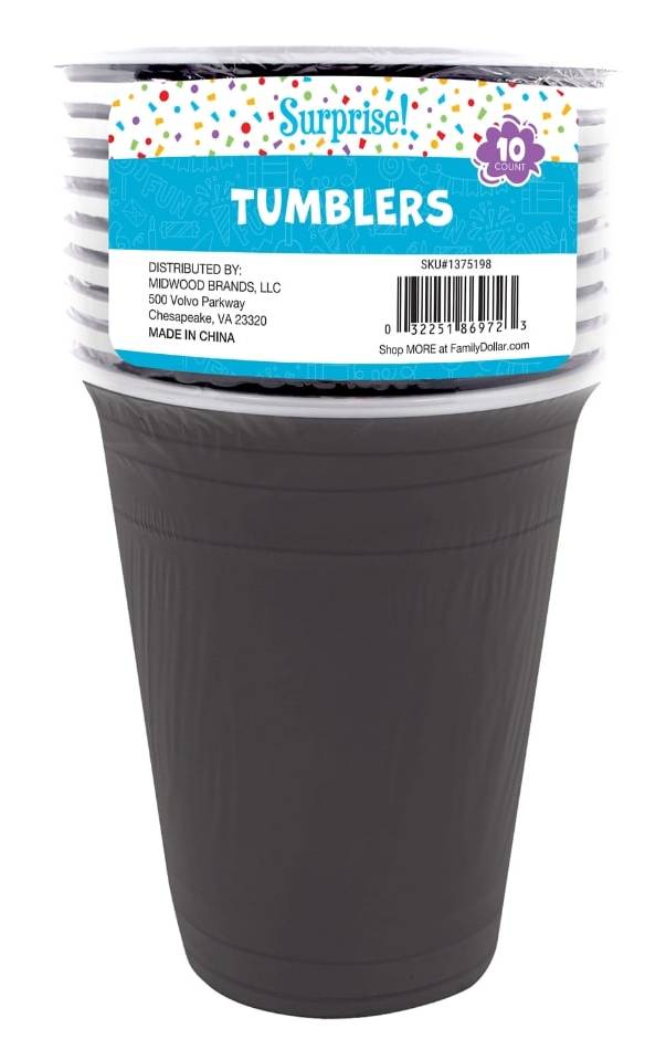 Plastic Tumbler Cups   Black, 16 fl oz., 10 ct.