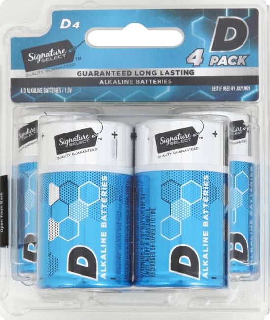 Signature Select Long Lasting D Alkaline Batteries (4 ct)
