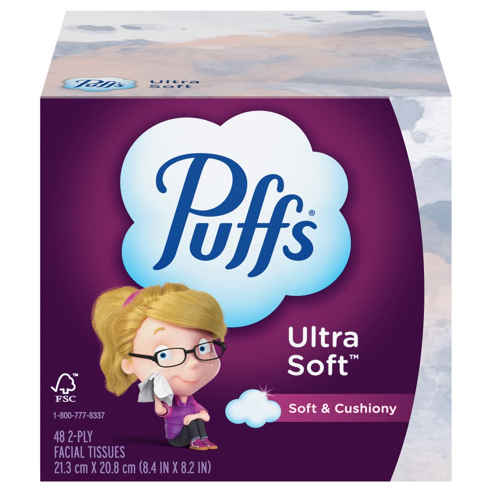 Puffs 2-Ply Ultra Soft Facial Tissues, 8.4x8.2 in (48 ct)