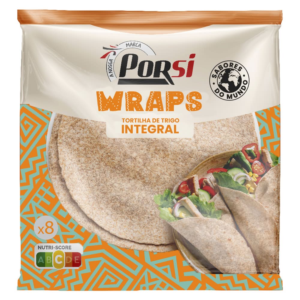 PorSi - 6 Wraps Tortilhas de Trigo Integral, 288g