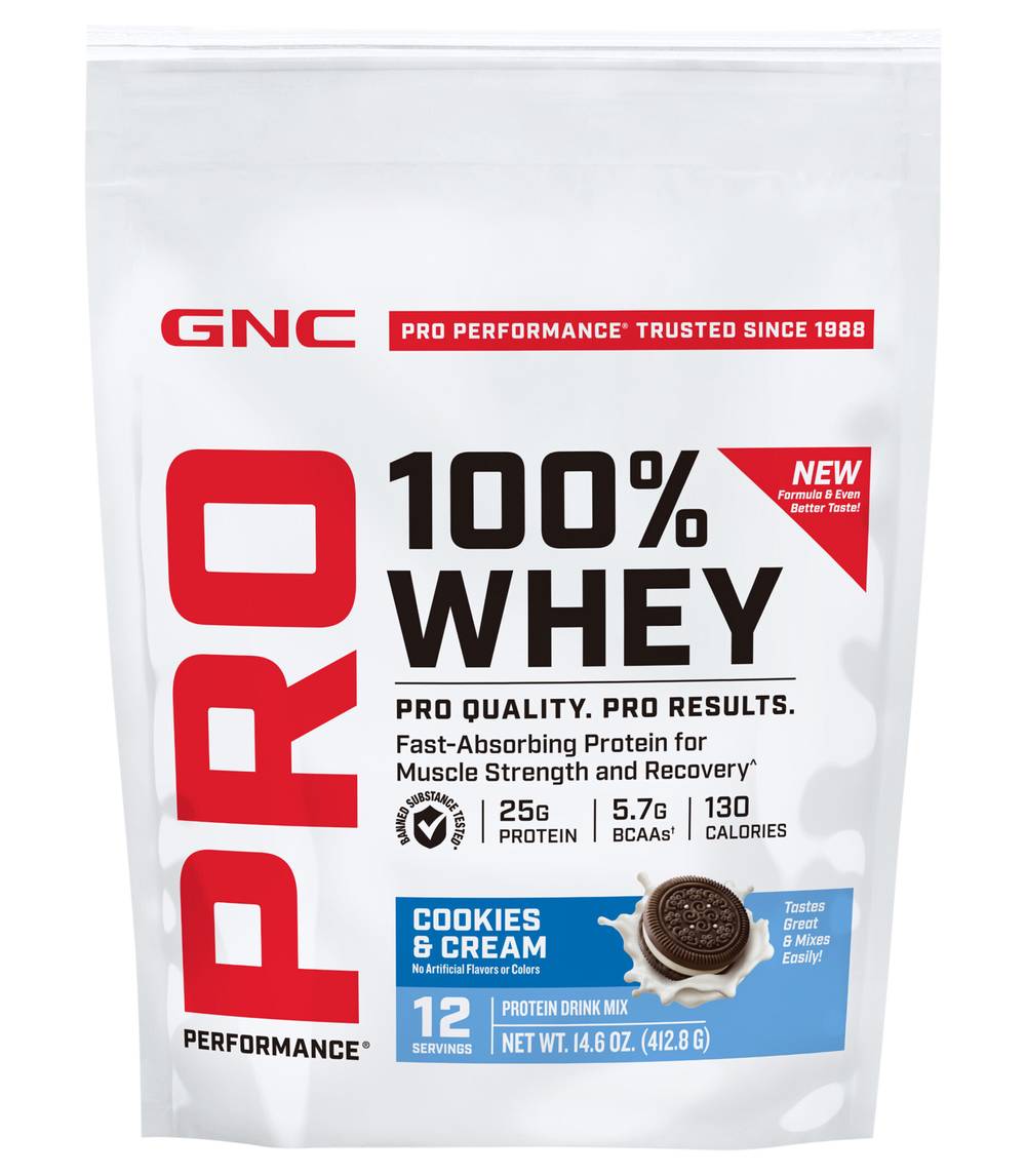 GNC Pro Performance Whey Protein Drink Mix, Cookies & Cream (14.6 oz)