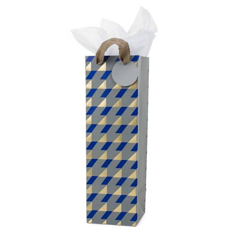 Hallmark Bottle Gift Bag With Tissue Paper (No. 49) (Navy & Gold) 1 Ea
