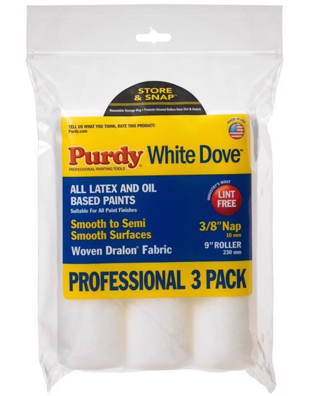 Purdy White Dove Woven Fabric 9 In. W X 3/8 In. Paint Roller Cover 3 Pk