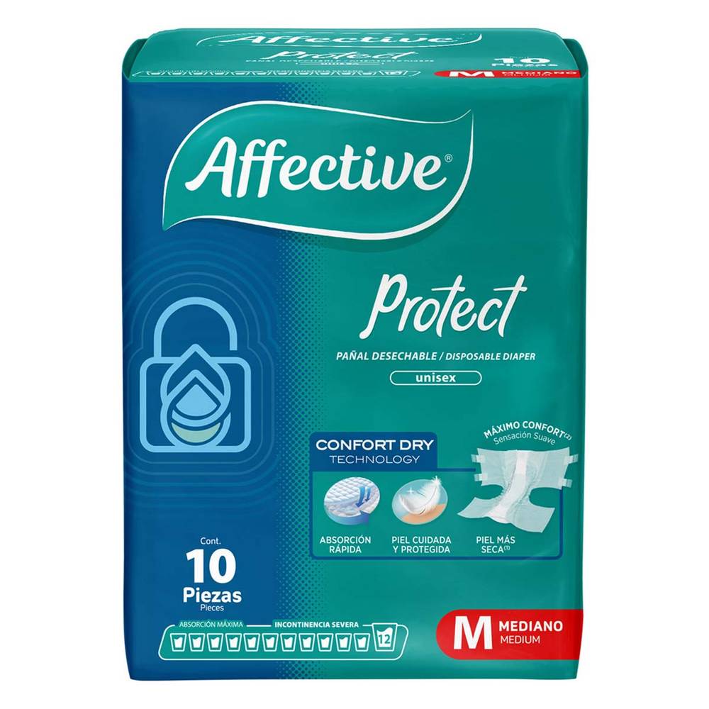 Affective · Pro derm system pañales para adultos protect, unisex, M (10 un)