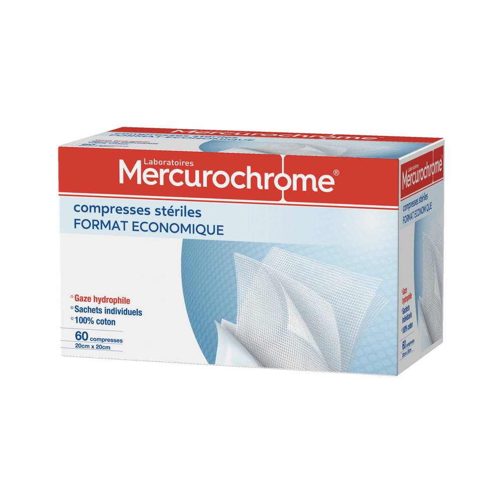 Mercurochrome - Compresses stériles, 20 x 20 cm (60)