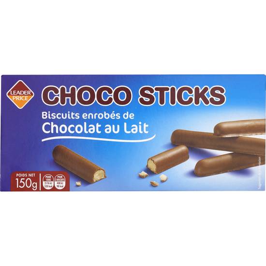 Biscuits bâtonnet enrobé chocolat au lait Leader price 150g