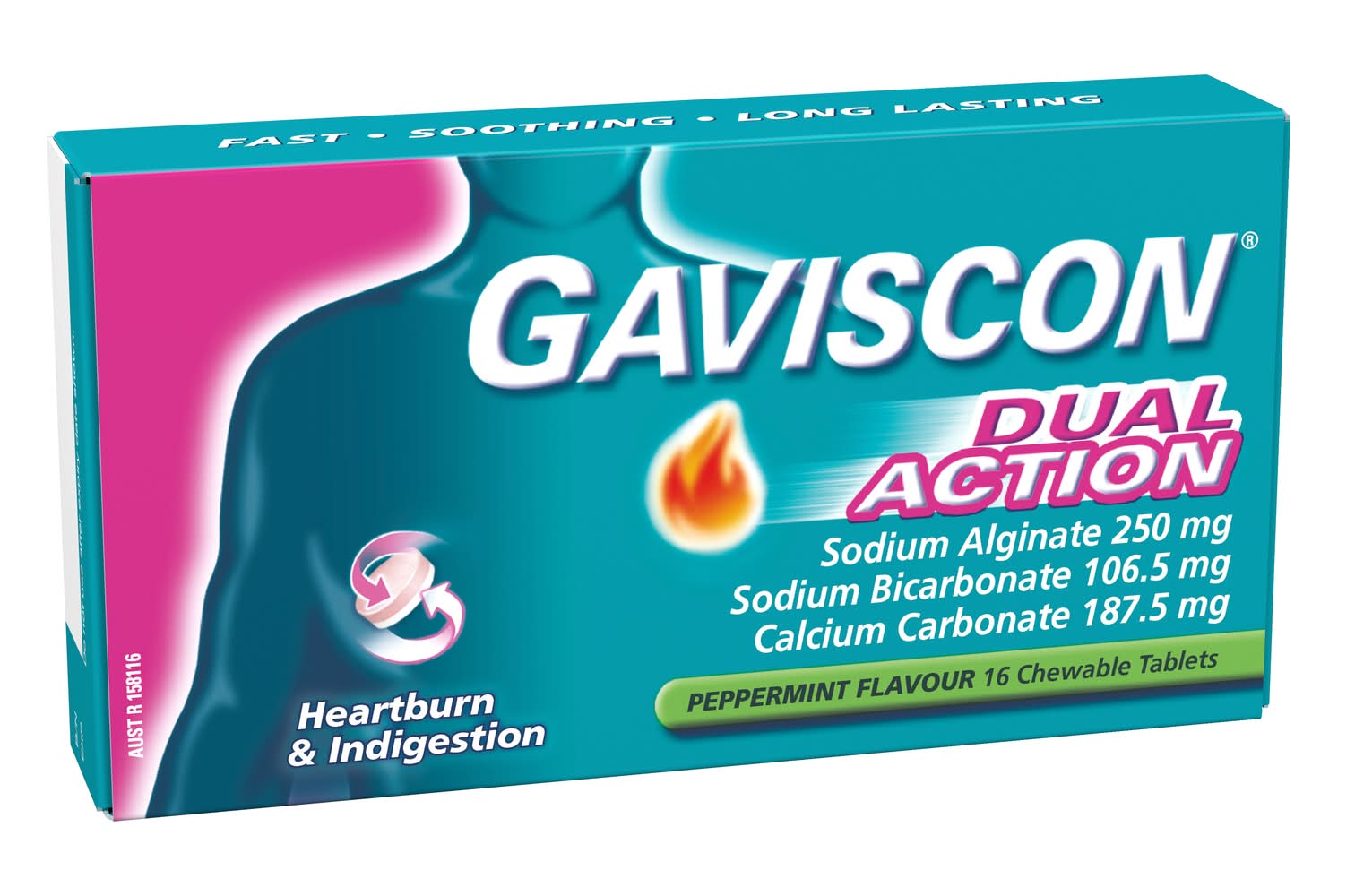 Gaviscon Dual Action Heartburn & Indigestion Chewable Tablets, Peppermint (16 pack)