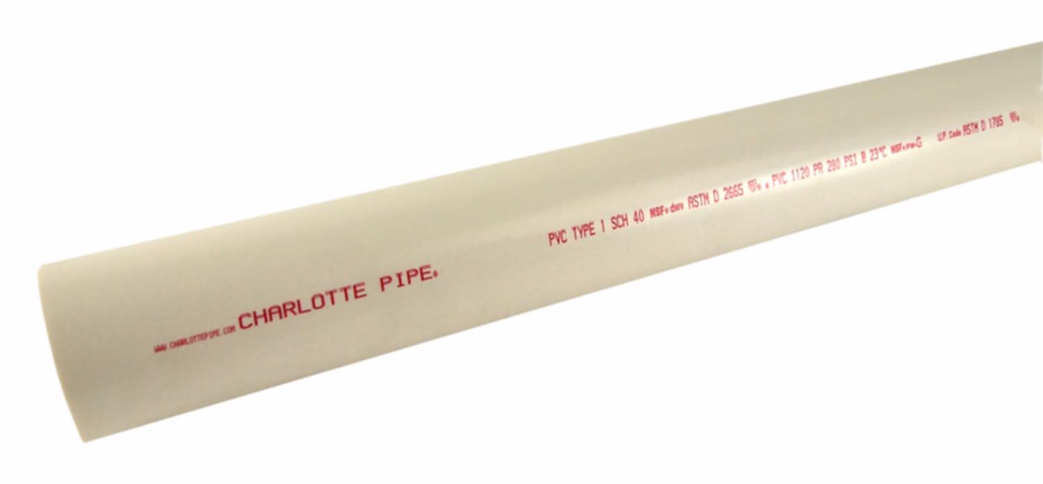 Charlotte Pipe Schedule 40 Pvc Dual Rated Pipe 4 In. D X 10 Ft. L Plain End 220 Psi