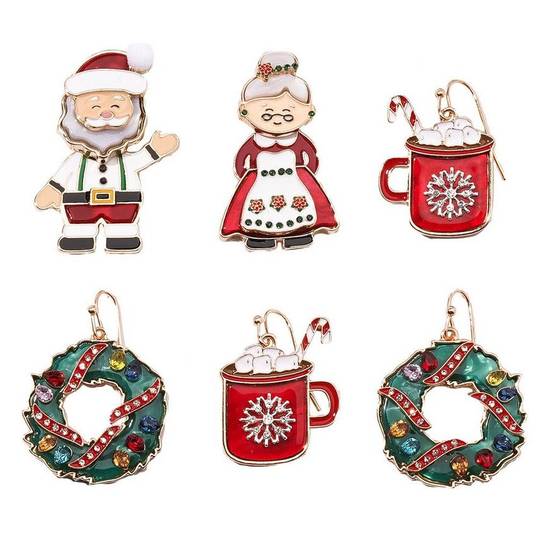 Clauses, Cocoa Wreaths Christmas Earring Set, 3 Pairs