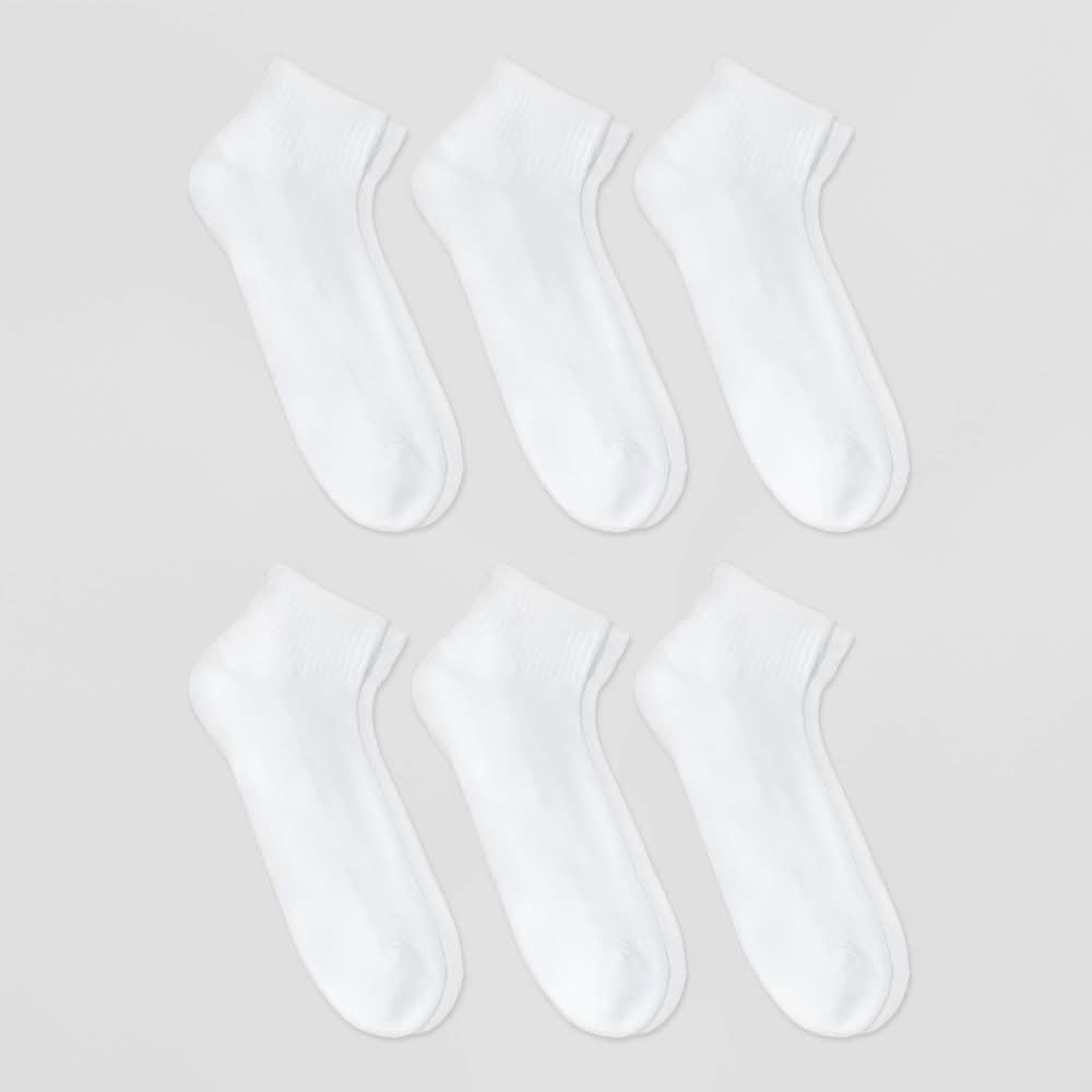 Goodfellow & Co. Arch Support Reinforced Heel & Toe Odor Resistant Quarter Socks, Men, 6-12, White (6 ct)