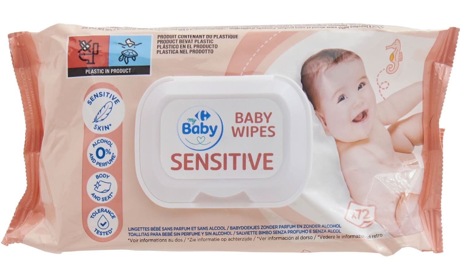 Carrefour Baby - Lingettes pour bébés sensibles sans parfum (72)
