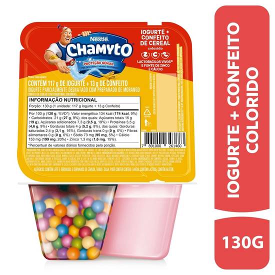 Nestlé iogurte parcialmente desnatado com preparado de morango chamyto + confeito de cereal colorido (130 g)