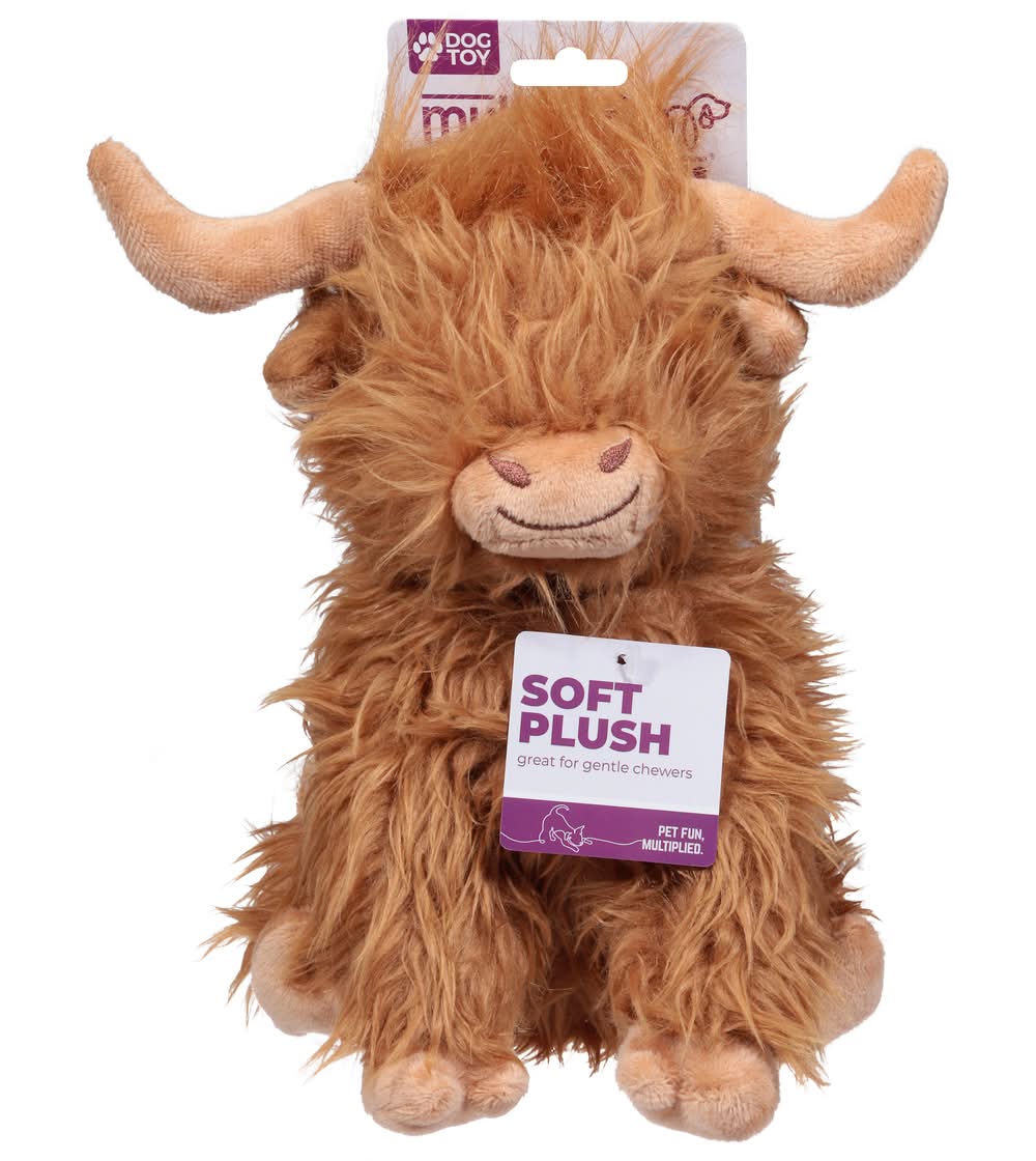 Multipet Highland Cow Plush Dog Toy, 8in, Brown