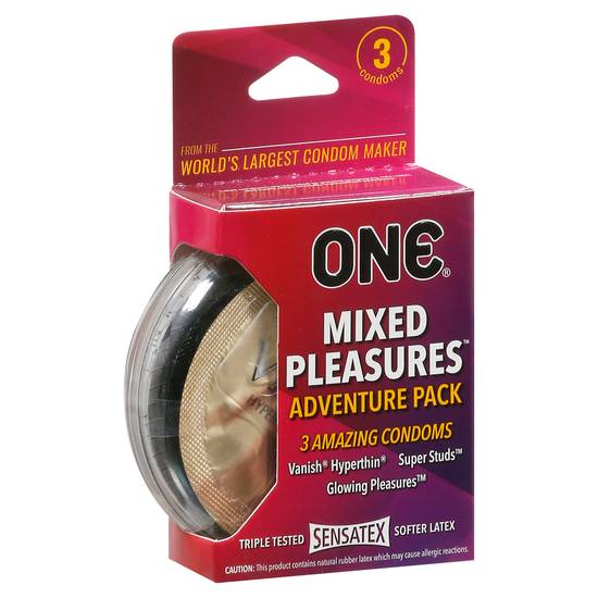 One Mixed Pleasures Variety pack Assorted Lubricated Latex Condoms (3 ct)