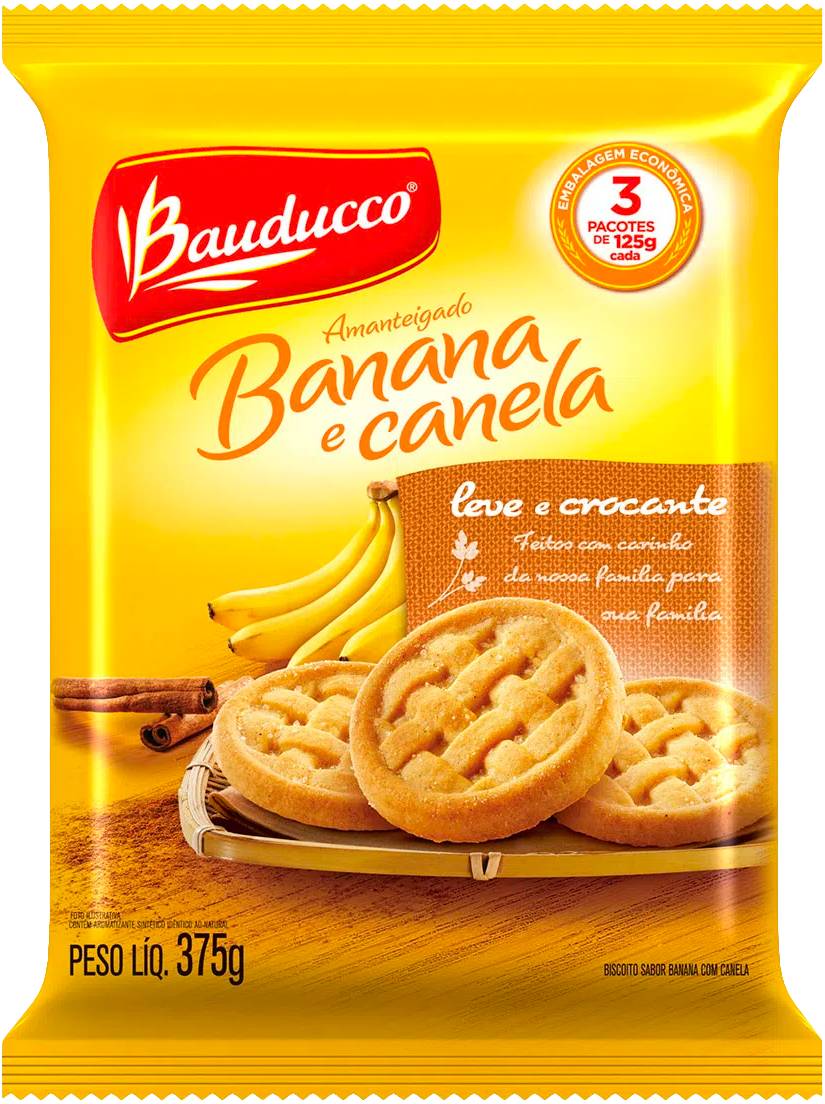 Bauducco biscoito doce sabor banana e canela (375g)