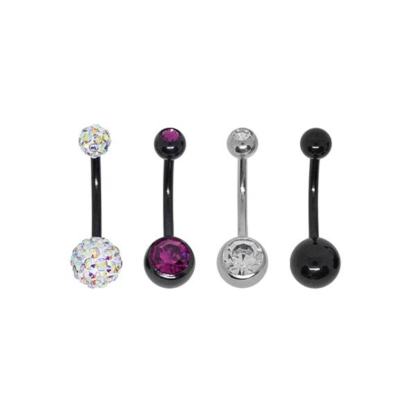 Transfix 14g Belly Rings With Pave Gems (4 ct) (black -pink)