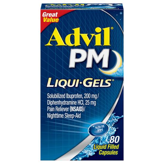 Advil Ibuprofen Liqui-Gels Pain Reliever Nighttime Sleep Aid Liquid Filled Capsules (80 ct)