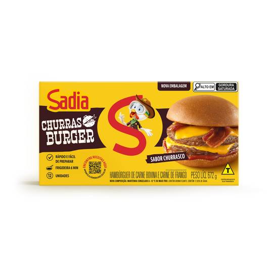 Sadia hambúrguer de carne de frango e bovino sabor churrasco churras burger (672 g)