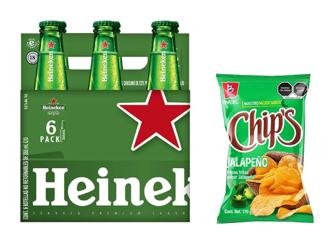 Combo Heineken Cerveza Original Botella Six Pack 355 ml - Chip's Papas Jalapeño 170 gr