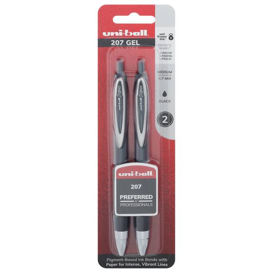 Uni-Ball Signo Medium Black 207 Gel Pens, 2 Pcs