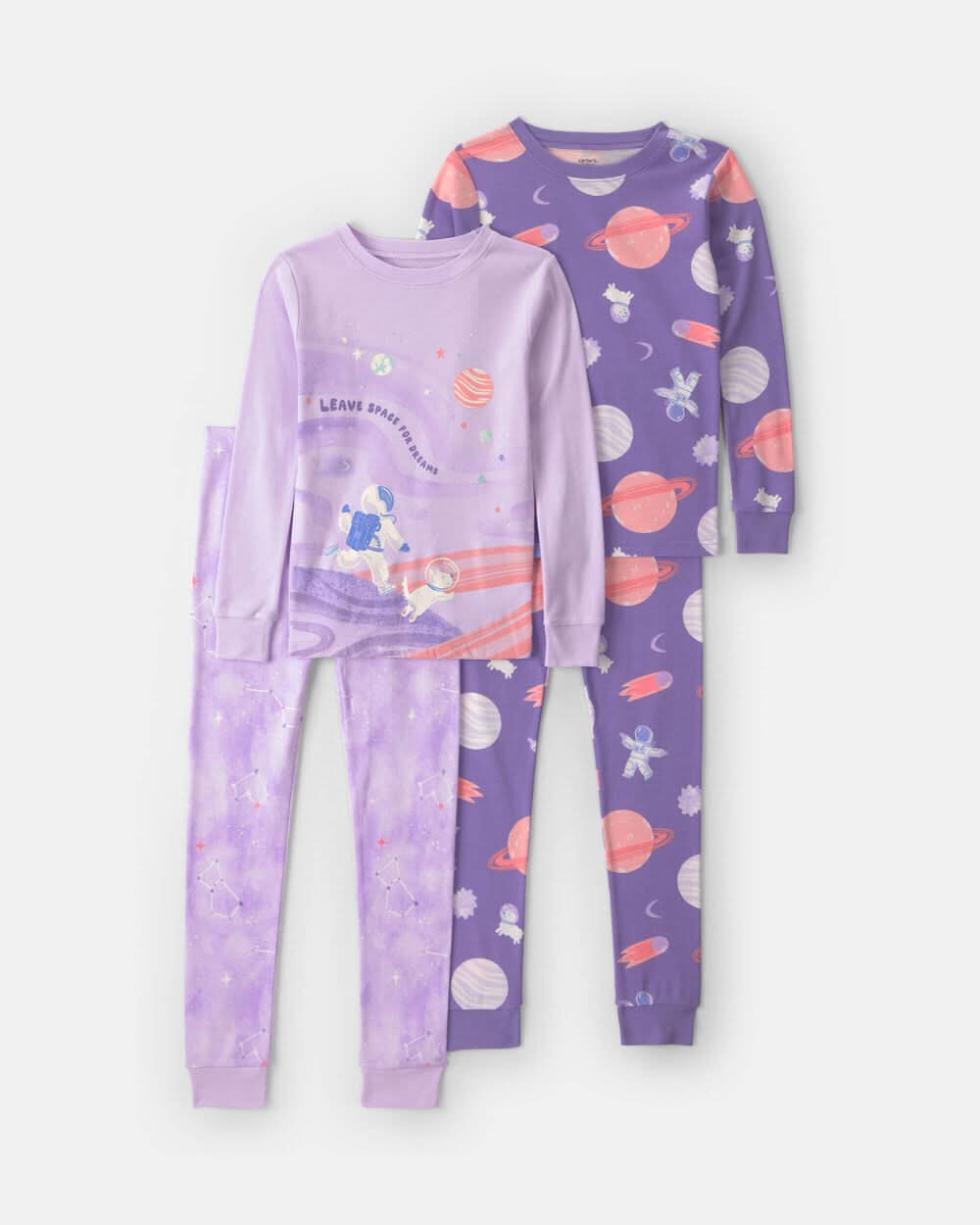 Girls 4-Piece Space Dog Glow in the Dark 100% Cotton Snug Fit Pajama Set - Purple - 8