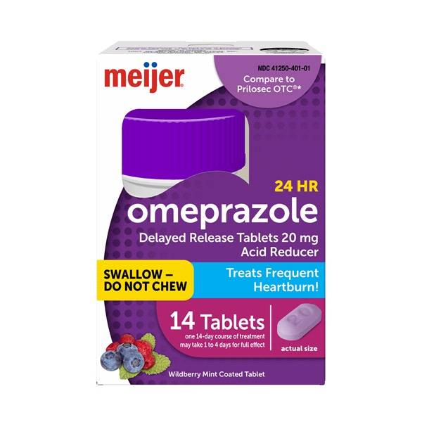 Meijer Omeprazole Delayed Release Tablets 20 Mg, Wildberry Mint (14 ct)