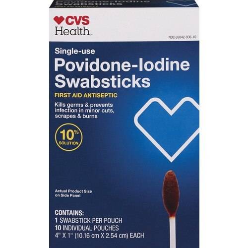 CVS Health Single-Use Povidone-Iodine Swabsticks First Aid Antiseptic, 10 Pouches