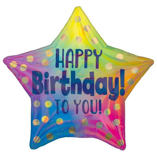 Uninflated Iridescent Gold Dot Happy Birthday Star Foil Balloon, 18in