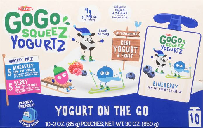 Gogo Squeez Low Fat Blueberry/Berry Yogurt on the Go (10 ct, 3 oz)