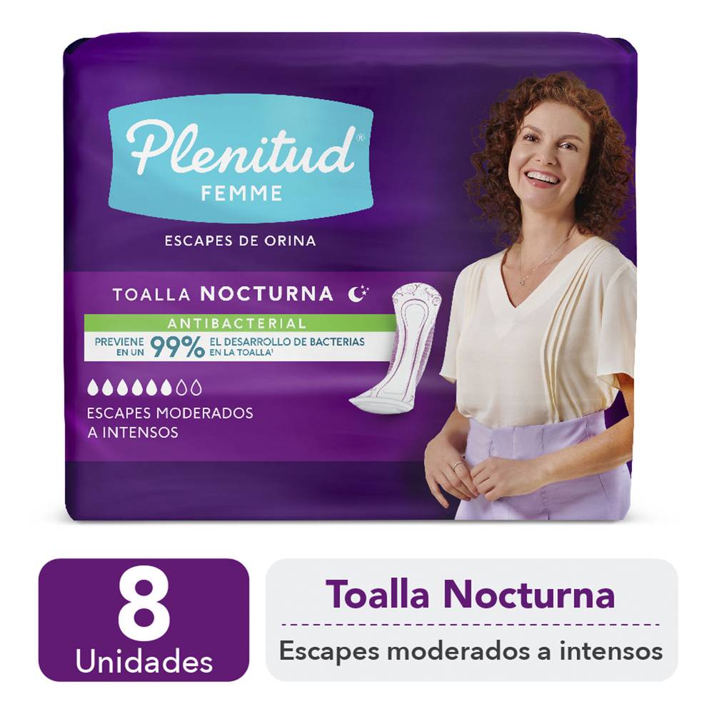 Plenitud toalla para incontinencia femme nocturna (bolsa 8 u)