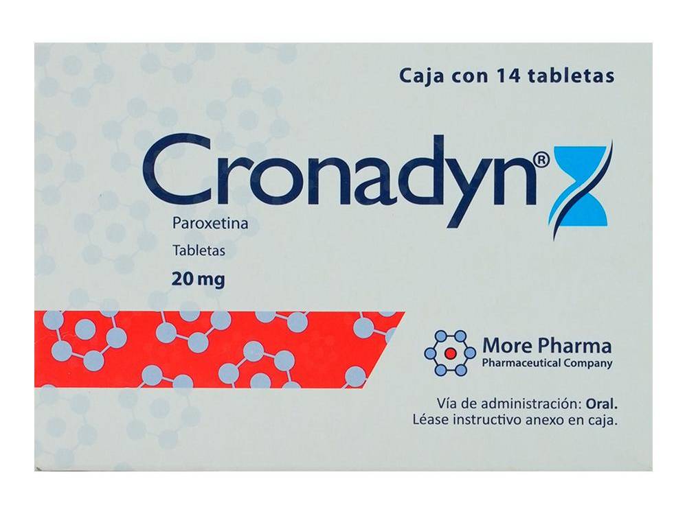 Cronadyn · Clorhidrato de paroxetina hemihidratado 20 mg tabletas (14 un)