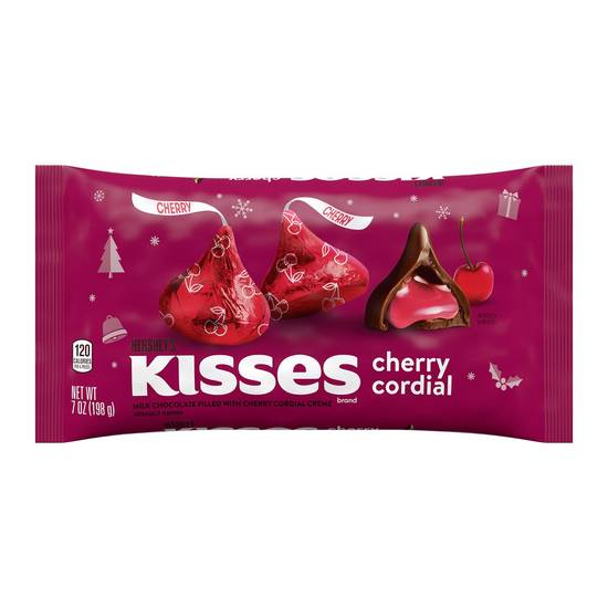 Order HERSHEY'S KISSES Cherry Cordial Milk Chocolate Filled with Cherry Cordial Creme Candy, Christmas, 7 oz, Bag food online from CVS store, VIENNA on bringmethat.com