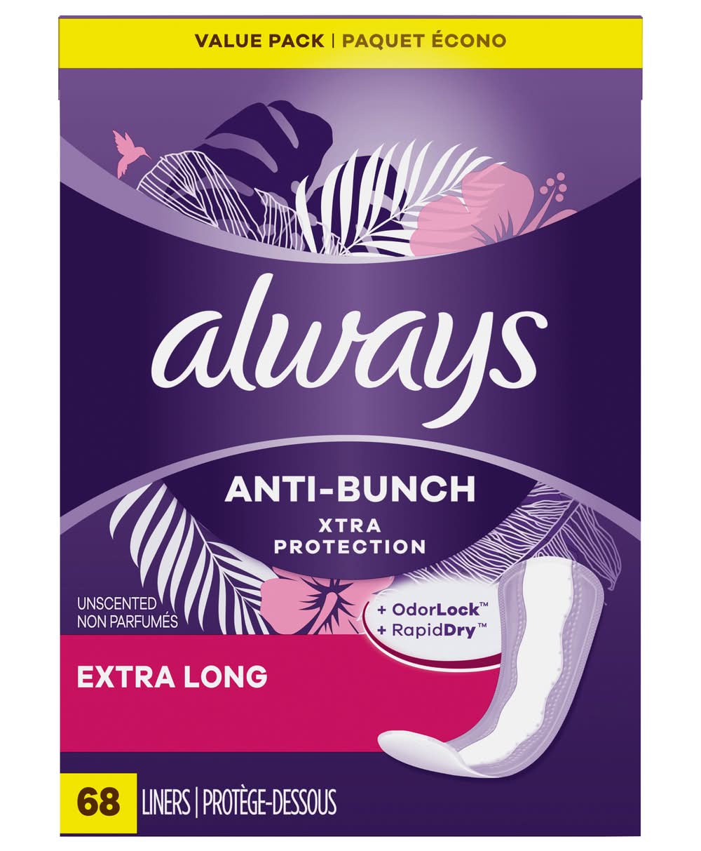Always Daily Xtra Protection 3-in-1 Extra Long Daily Liner, Extra Long (68 ct)
