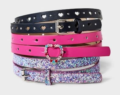 Girls' 3pk Heart Belt Set - Cat & Jack™ XL: Adjustable Skinny Apparel Accessories
