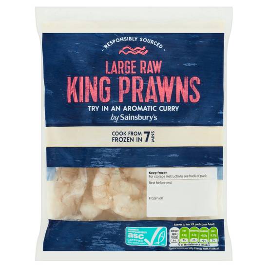 Sainsbury's Frozen Large Raw Peeled King Prawns ASC 180g