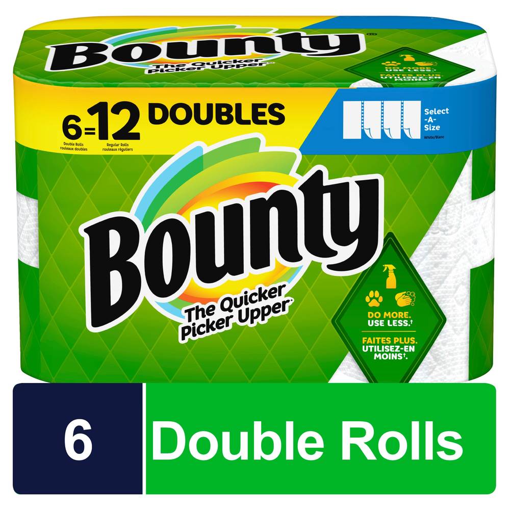 Bounty Select-A-Size Paper Towels, 6 Double Rolls, White, 90 Sheets Per Roll