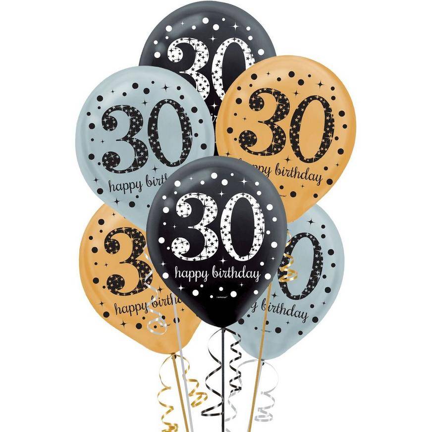 Uninflated 15ct, 30th Birthday Balloons - Sparkling Celebration