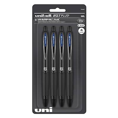 uniball 207 Plus+ Retractable Gel Pens, Medium Point, 0.7mm, Blue Ink, 4/Pack (70457)