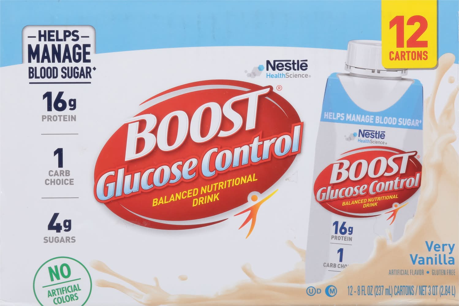 Boost Gluten Free Glucose Control Balanced Nutritional Drink, Very Vanilla (12 x 8 fl oz)