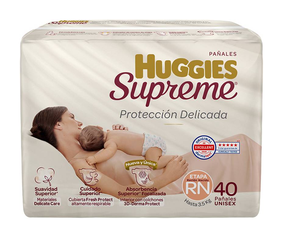 Huggies · Supreme pañales protección delicada etapa rn (40 un)