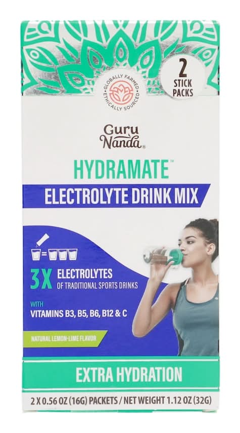 GuruNanda Hydramate Electrolyte Drink Mix, Lemon Lime (2 x 0.56 oz)