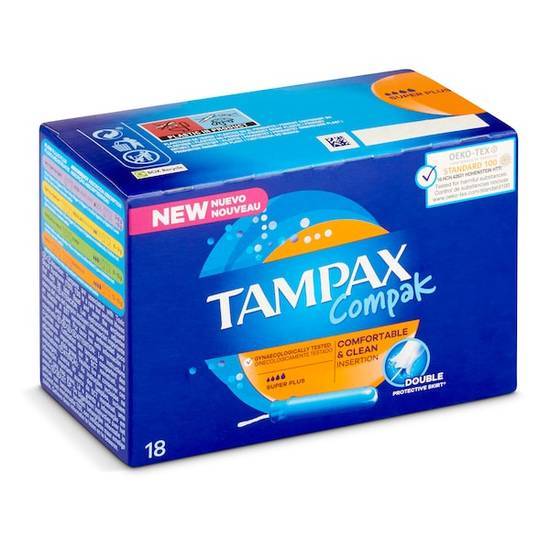 Tampones super plus compak Tampax caja 18 unidades