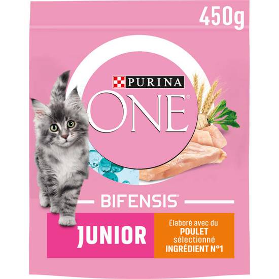 PURINA ONE - Bifensis - Junior - Croquettes pour chaton - 1 à 12 mois - Poulet et céréales complètes - 450g