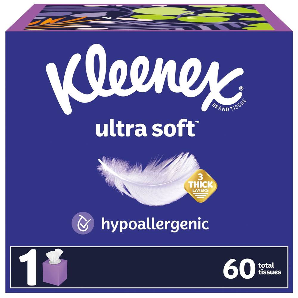 Kleenex Ultra Soft, Soft Facial Tissue, 1 Cube Box, 60 ct