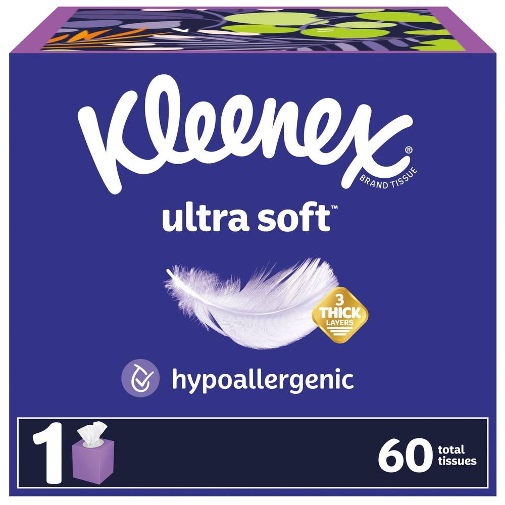 Kleenex Ultra Soft, Soft Facial Tissue, 1 Cube Box, 60 Ct