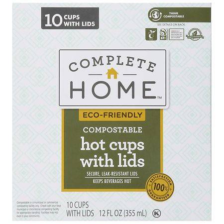 Complete Home Compostable Hot Cup With Lids (10 ct)