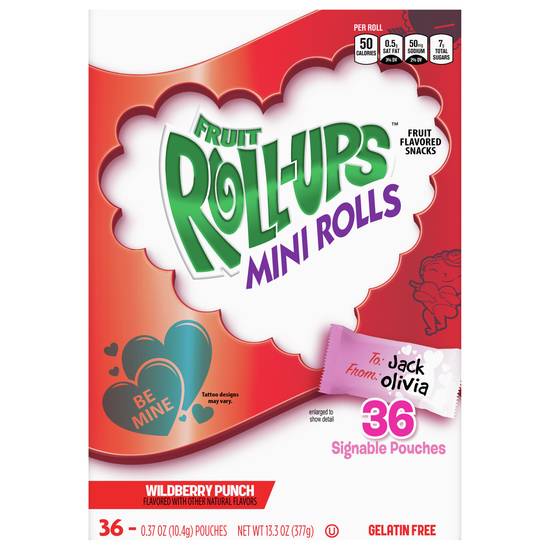 Fruit Roll-Ups Fruit By the Foot, Mini Valentine Fruit Snacks, Wild Berry Punch