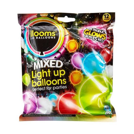 Uninflated 12ct, 9in, Illooms Light-Up Assorted Color LED Balloons