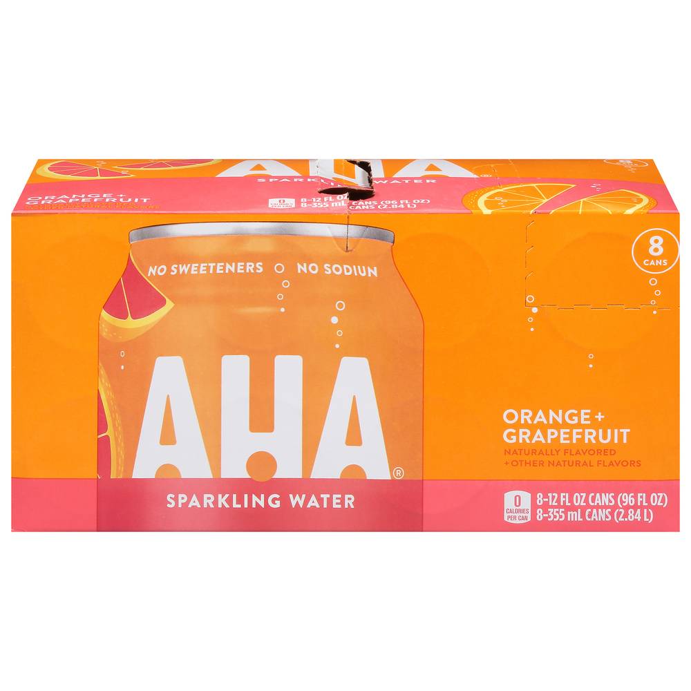 AHA Sparkling Water, Orange + Grapefruit (8 x 12 fl oz)